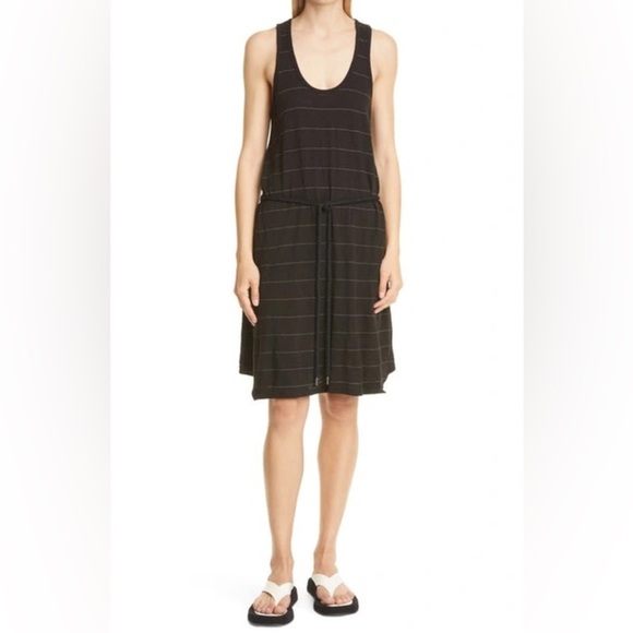 ATM Anthony Thomas Melillo Slub Jersey Striped Midi Tank Dress Black Gray - Picture 1 of 10